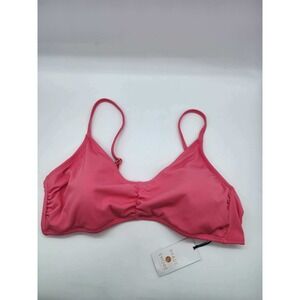 Shade & Shore Pink Ribbed Bikini Top Cinched Front Adjustable Straps NWT